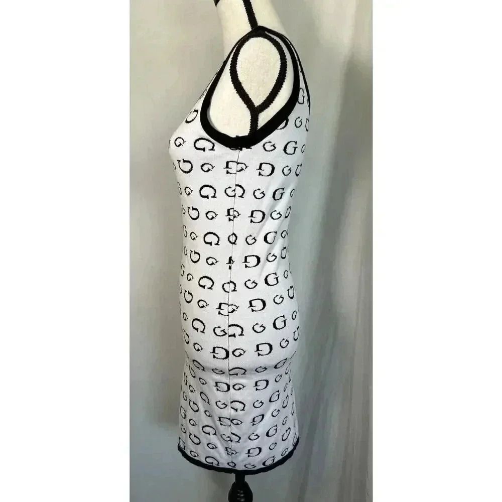 GUESS Monogram G Logo Mini Dress Black White Knit Bodycon Sheath Women’s Size M - Picture 12 of 12